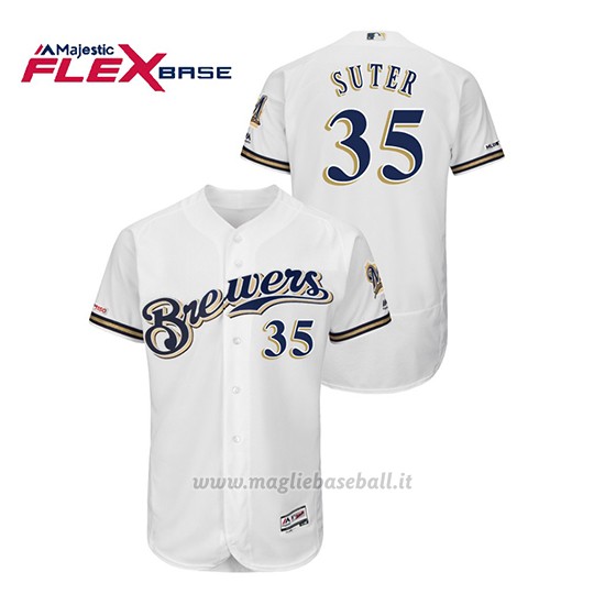 Maglia Baseball Uomo Milwaukee Brewers Brent Suter 150th Aniversario Patch Autentico Flex Base Bianco